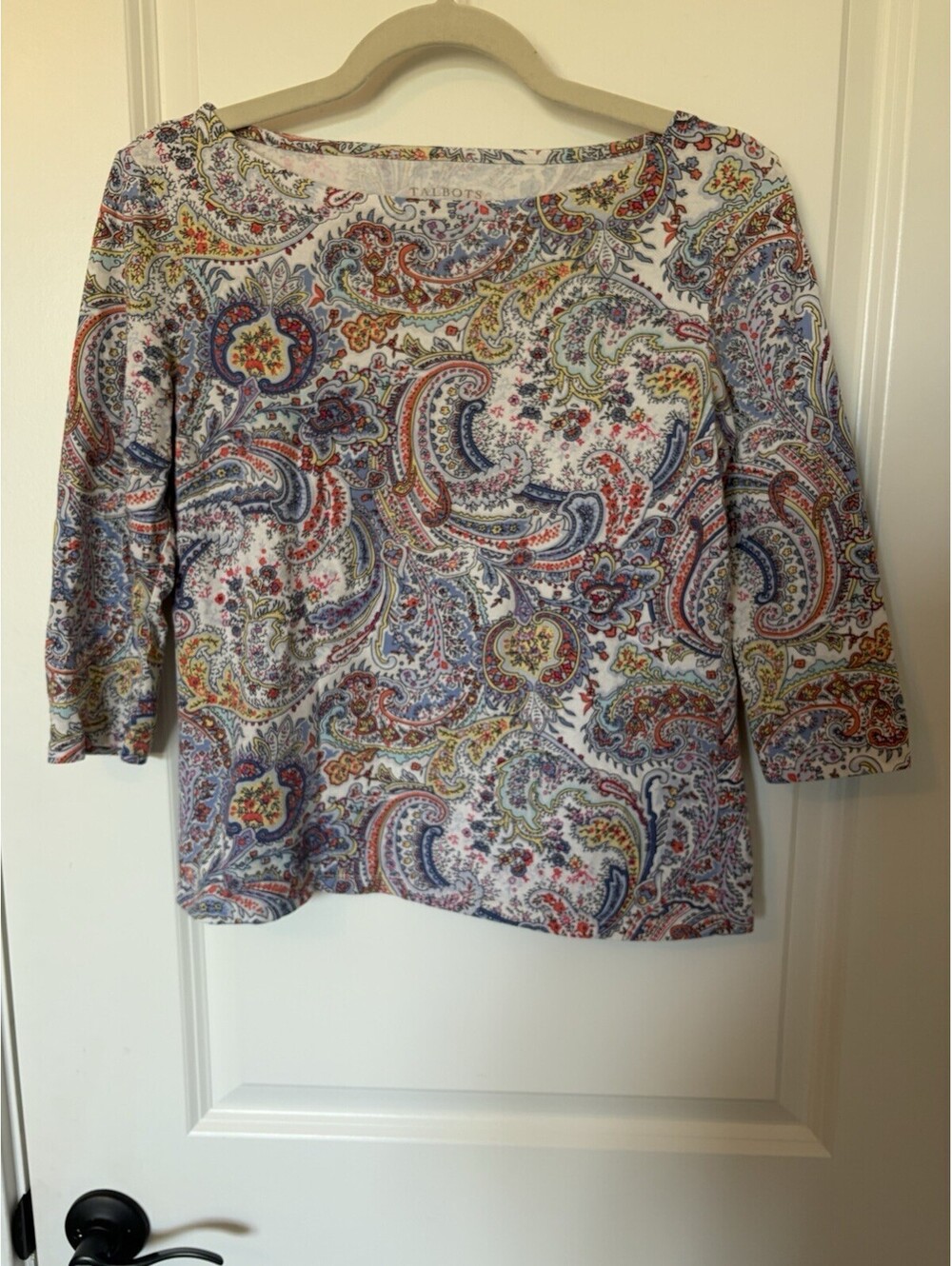 Talbots Womens Petite Small Paisley Top Cotton